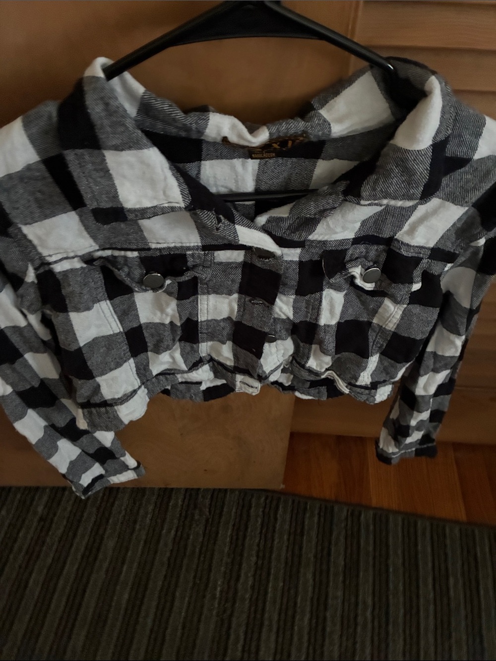 Black & White Plaid Cropped Kids Shirt Jacket